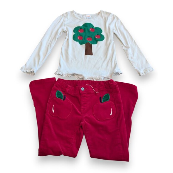 Vintage Gymboree Fall Red Apple Outfit Long Sleeve Shirt + Corduroy Pant Girls 6 - Picture 1 of 13